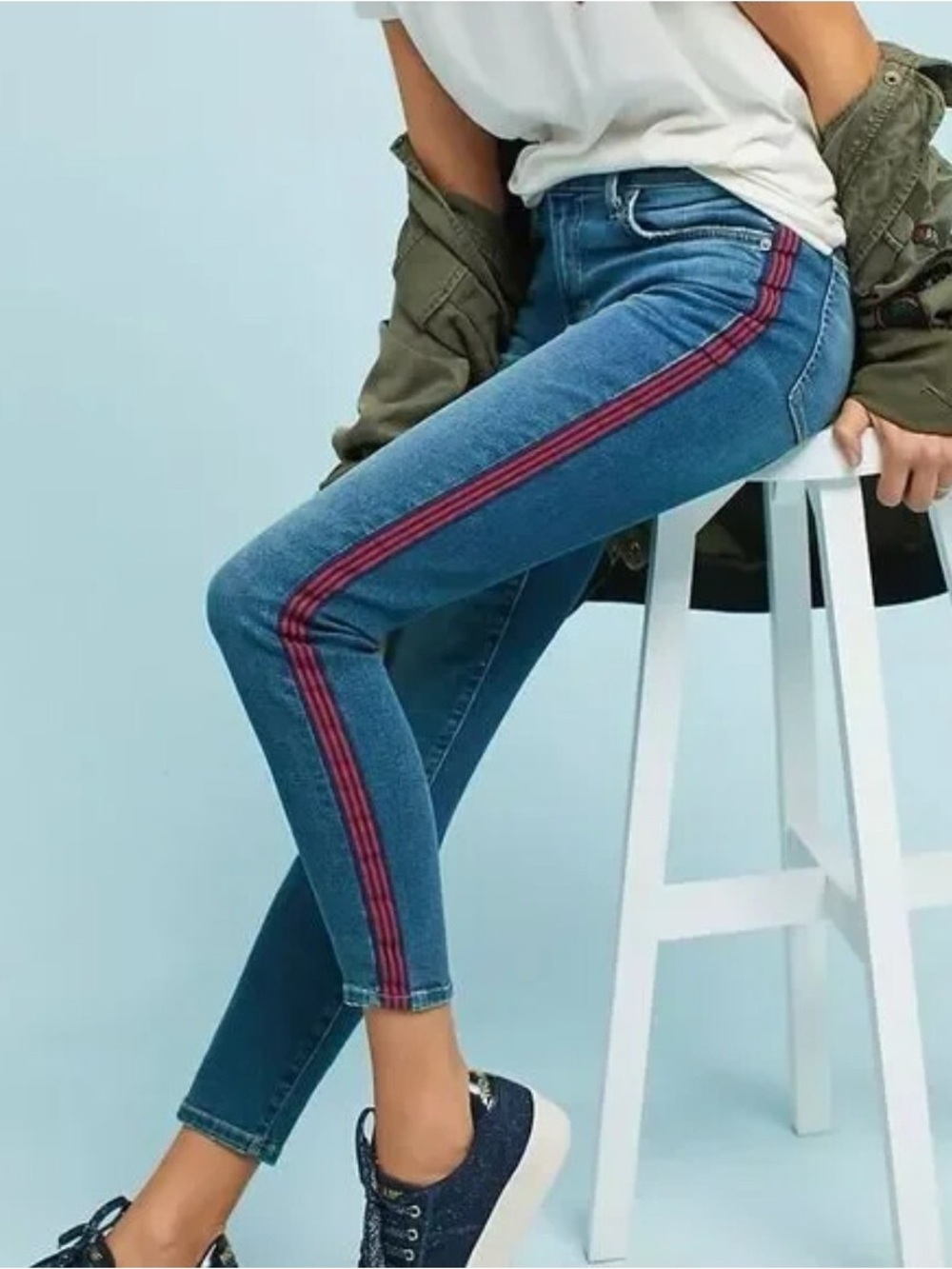 CURRENT/ELLIOTT The High Waist Stiletto Jeans WOMENS 25 Powell Red Stripe NWT